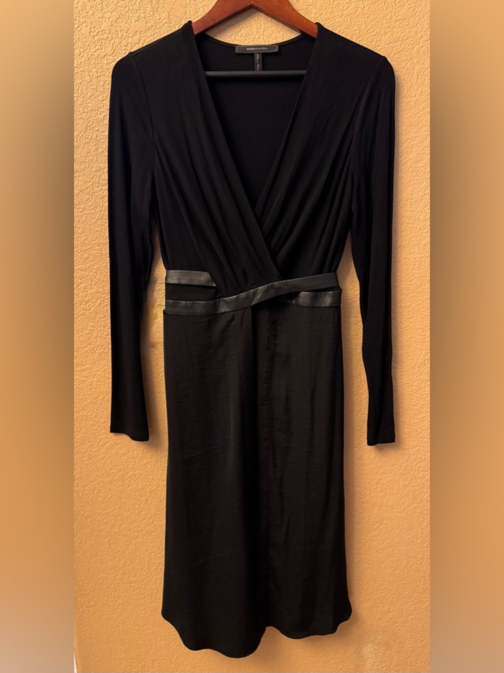 BCBG Max Azria Wrap Dress Leather Waistband Detail S